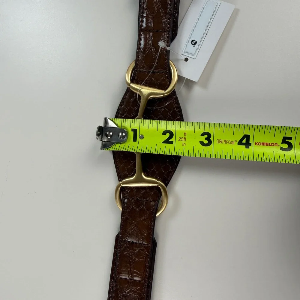 LOFT Womens Large Horsebit Waist Belt Brown Faux Croc Gold Equestrian NEW